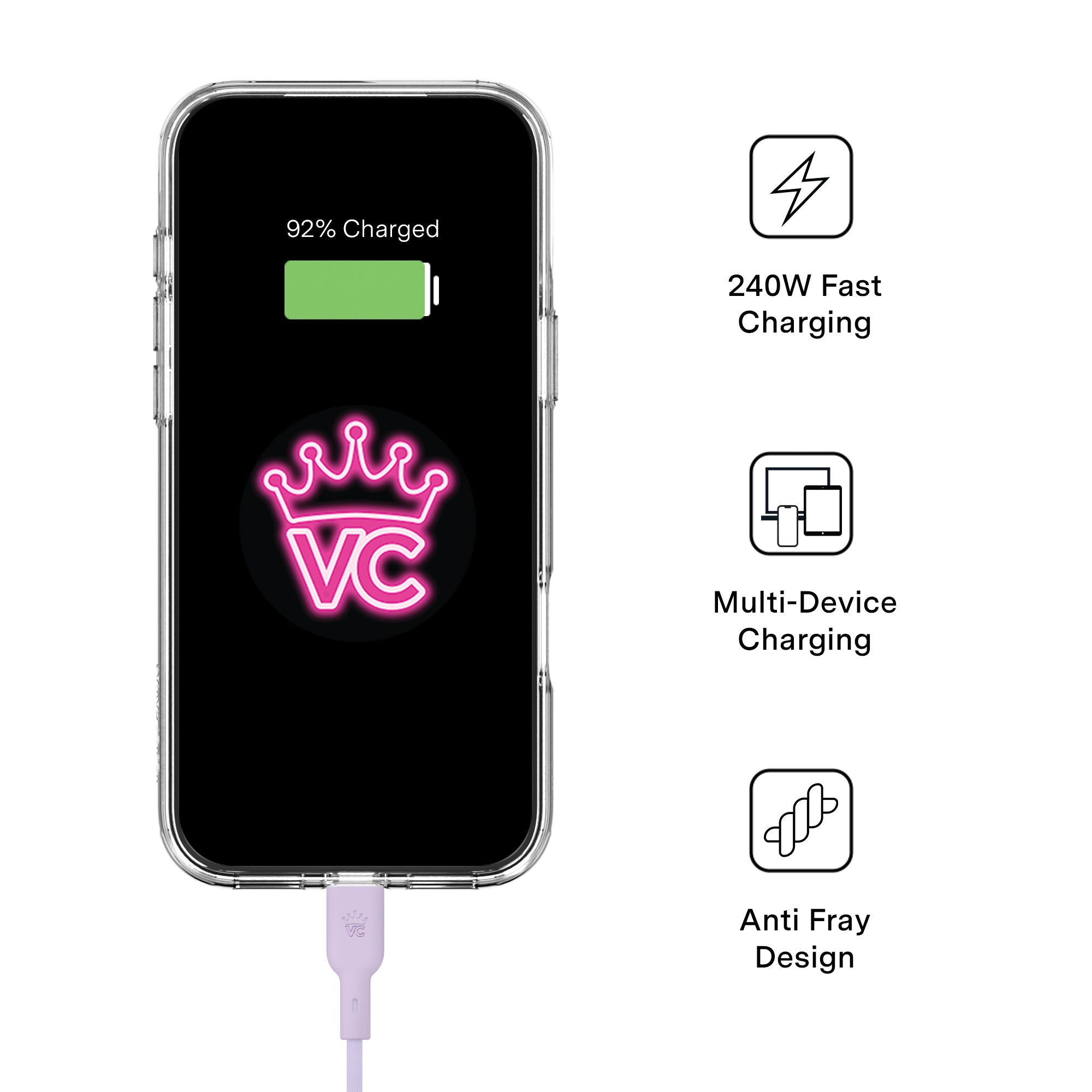 Soft Lilac Fast Charging Cable, 6ft USB-C