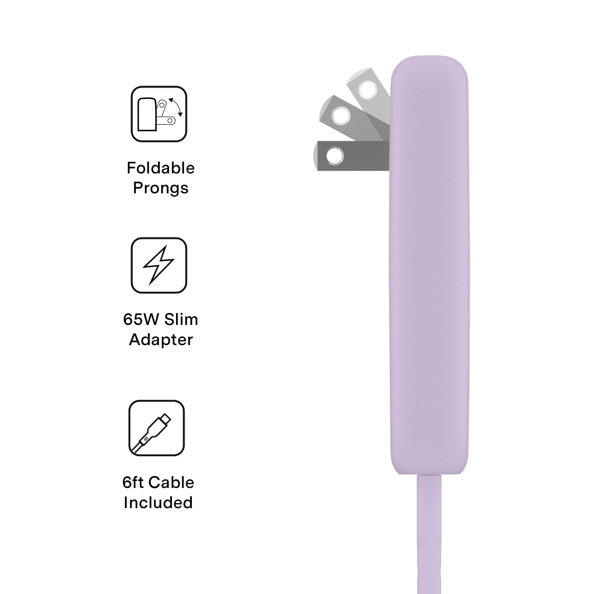 Soft Lilac Fast Charging Set, Dual Port Wall Adapter + 6ft USB-C Cable