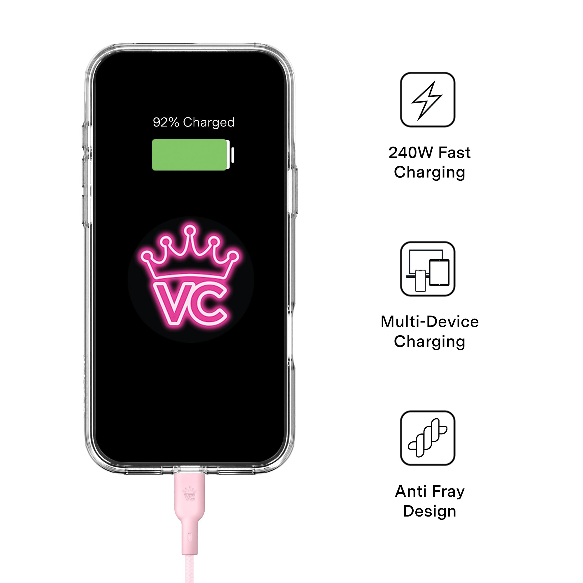 Strawberry Milk Fast Charging Cable, 6ft USB-C