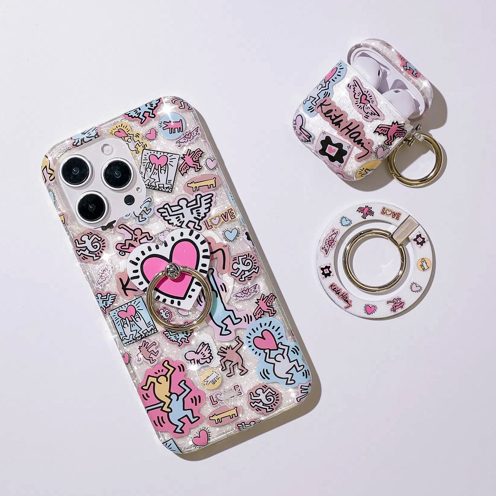 Keith Haring Pink Heart Phone Ring