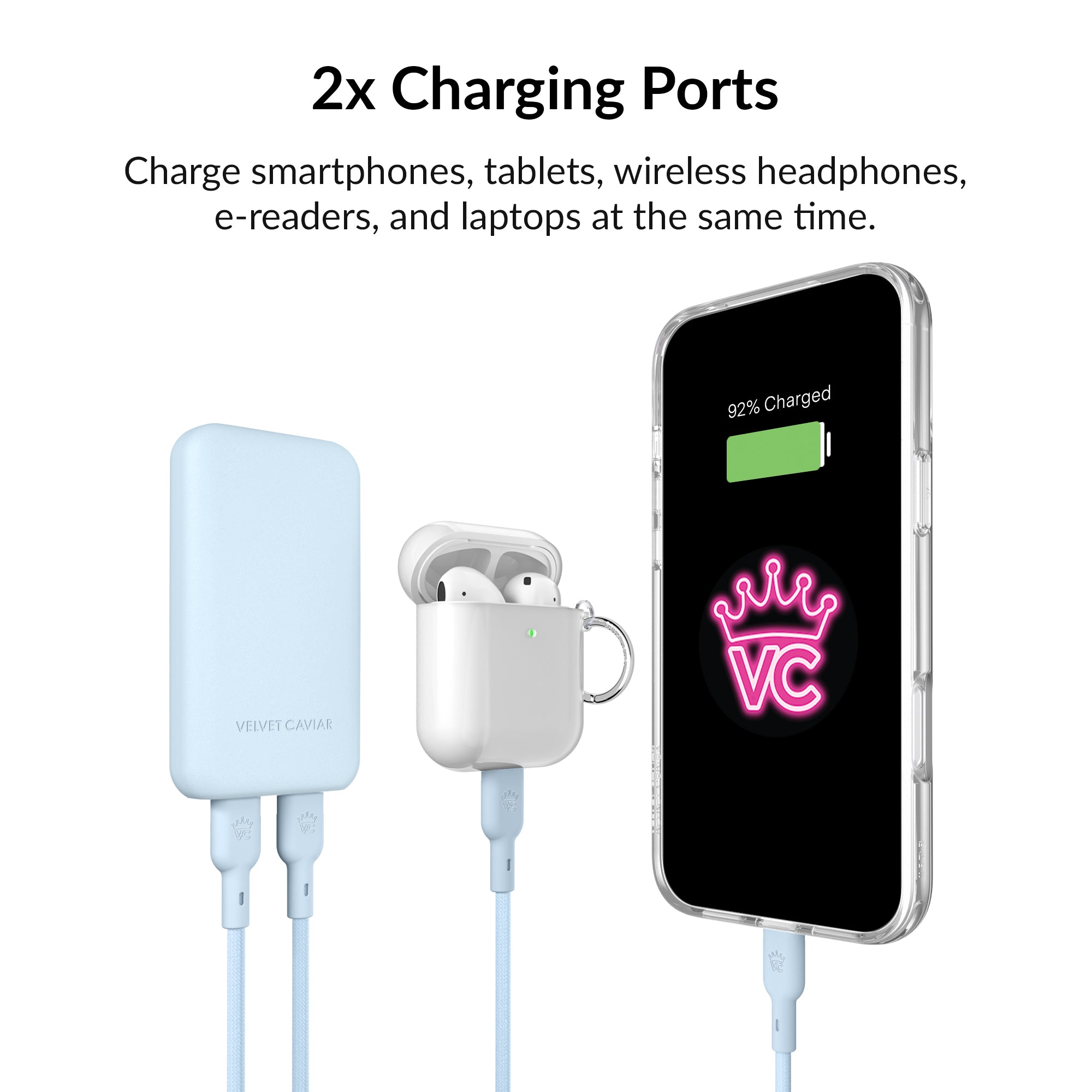 Whisper Blue Fast Charging Set, Dual Port Wall Adapter + 6ft USB-C Cable
