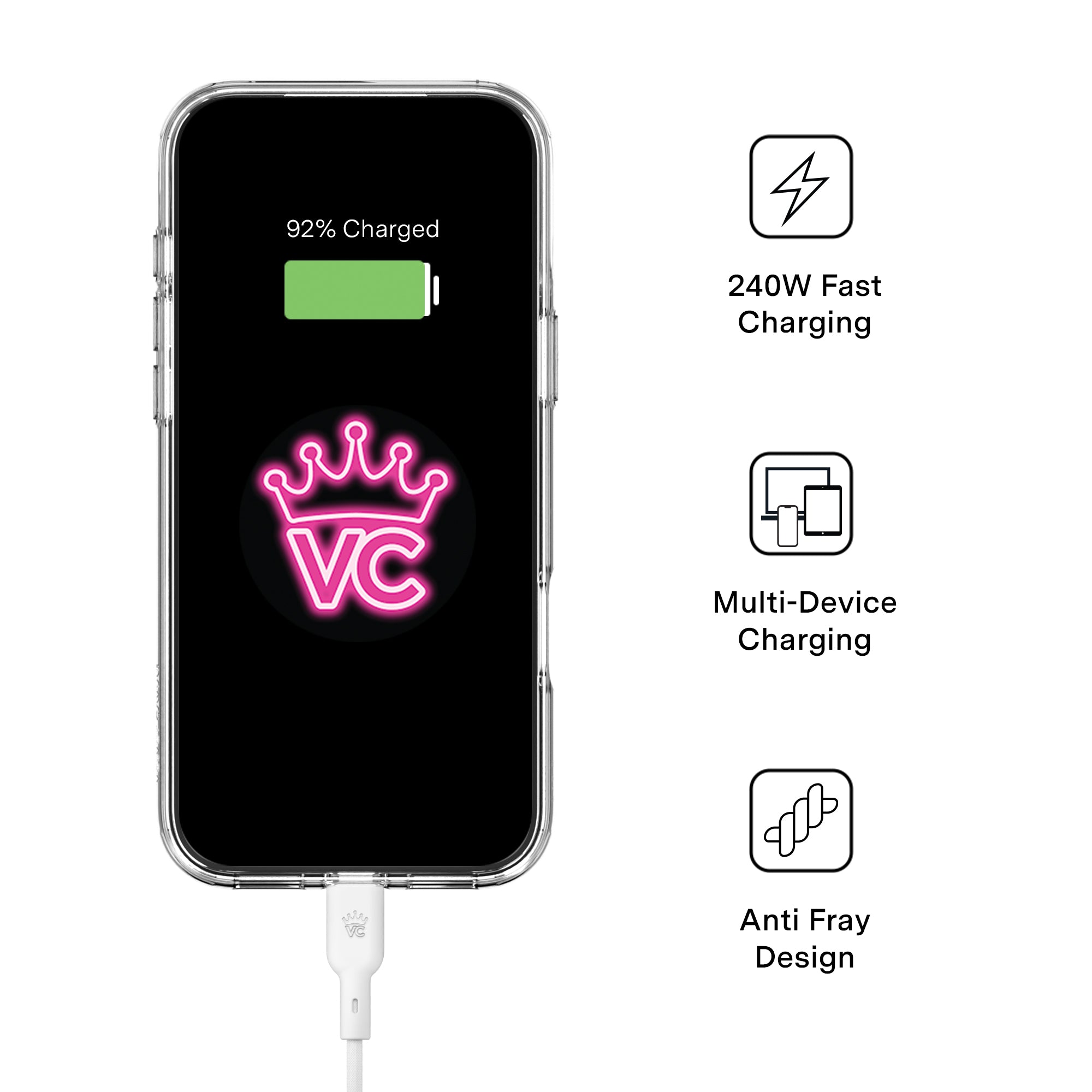 White Fast Charging Cable, 6ft USB-C