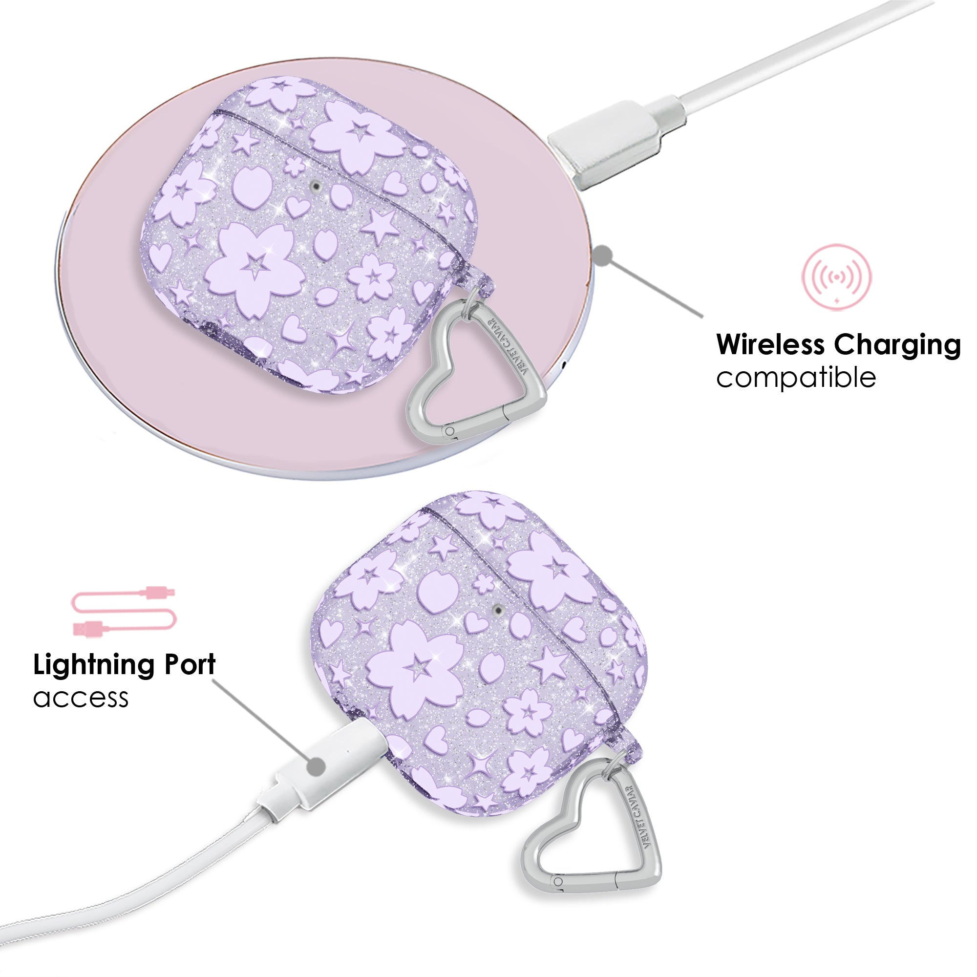 Lavender Cherry Blossom Glitter AirPod Case