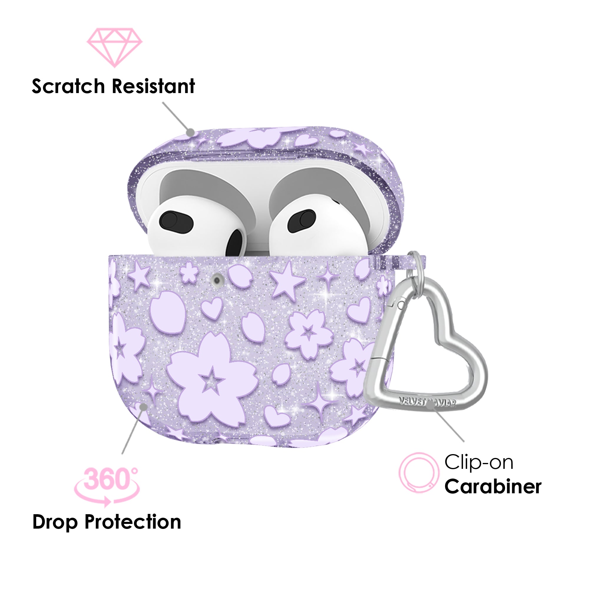 Lavender Cherry Blossom Glitter AirPod Case