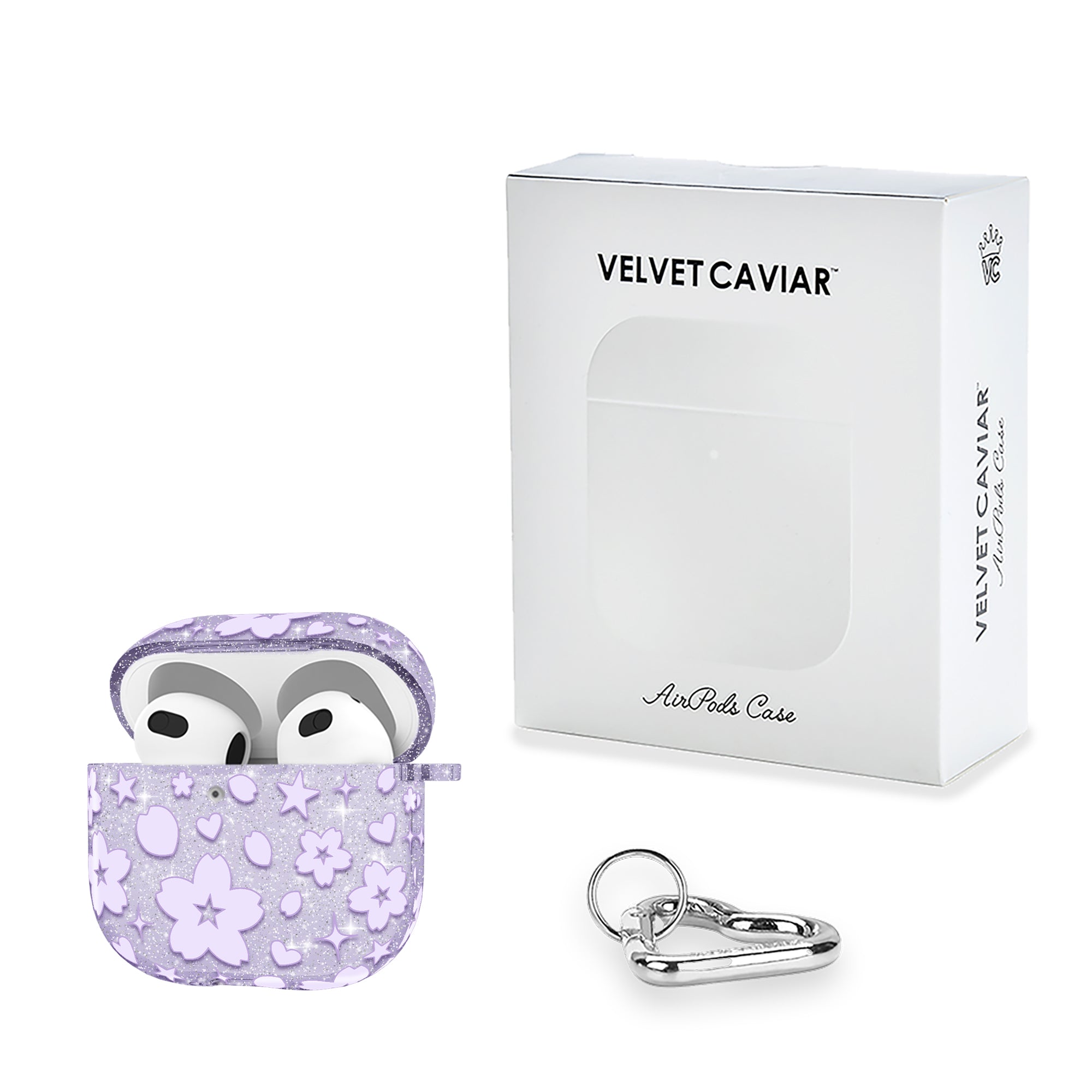 Lavender Cherry Blossom Glitter AirPod Case
