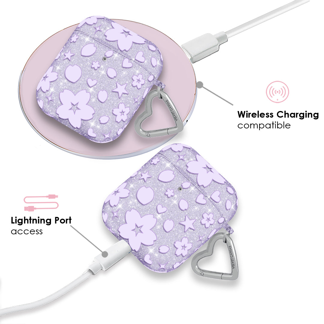 Lavender Cherry Blossom Glitter AirPod Case