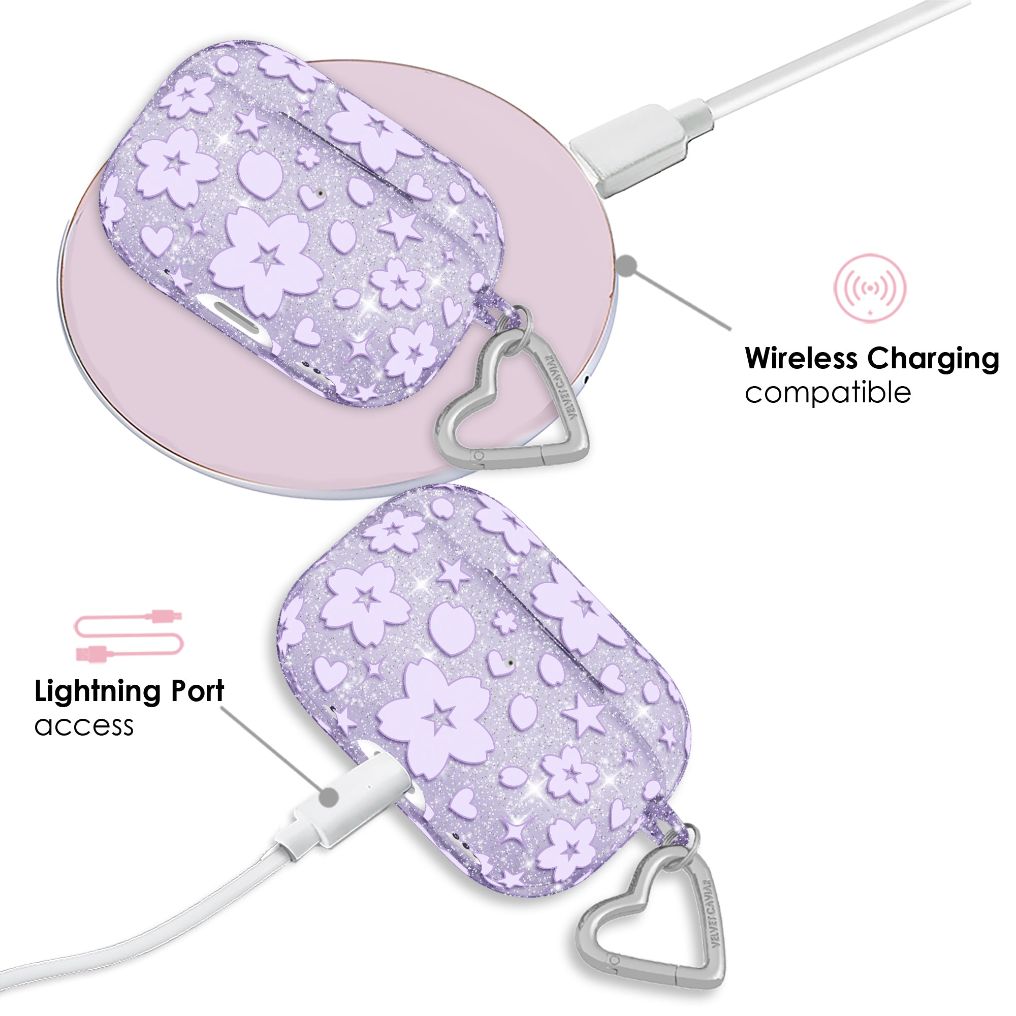 Lavender Cherry Blossom Glitter AirPod Case