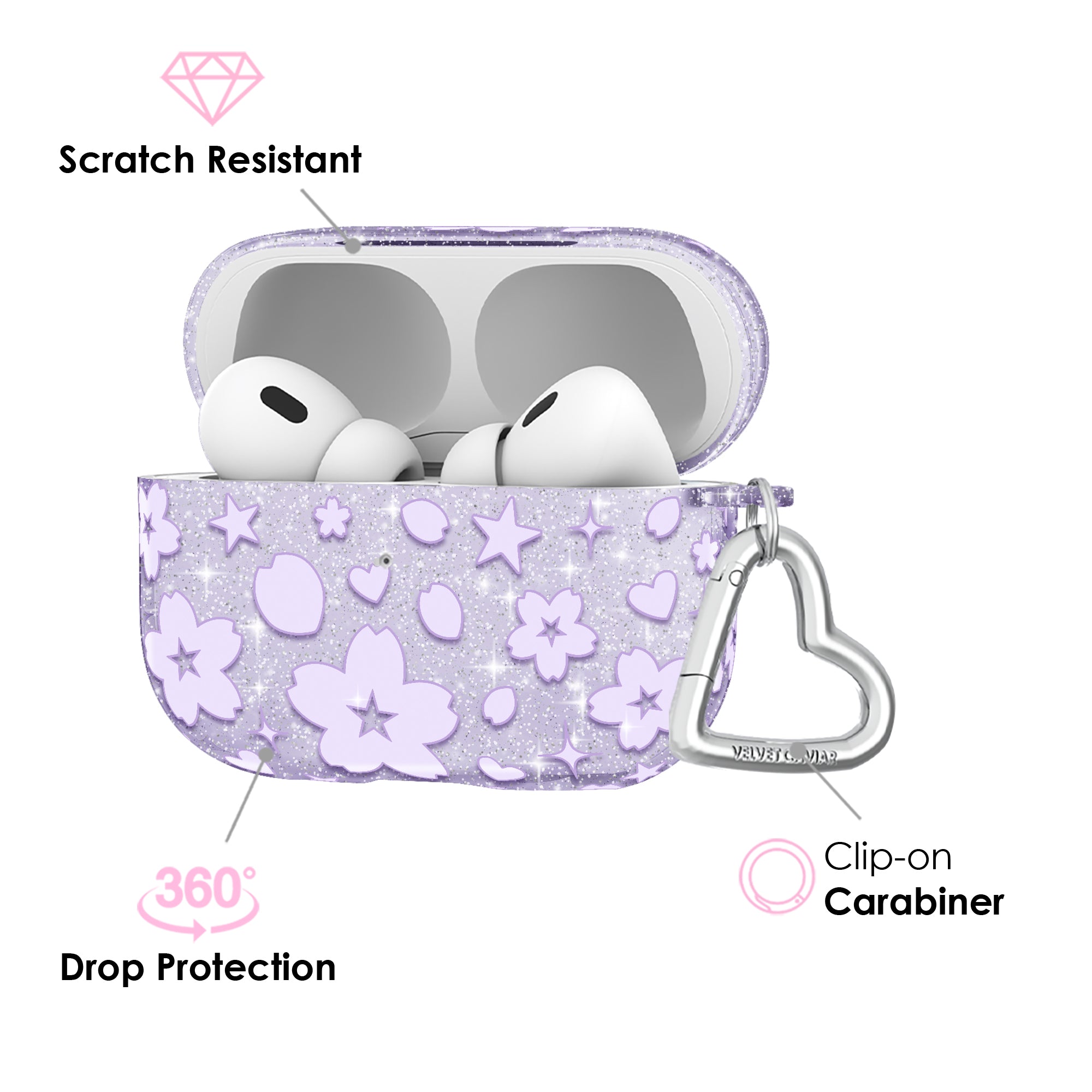 Lavender Cherry Blossom Glitter AirPod Case