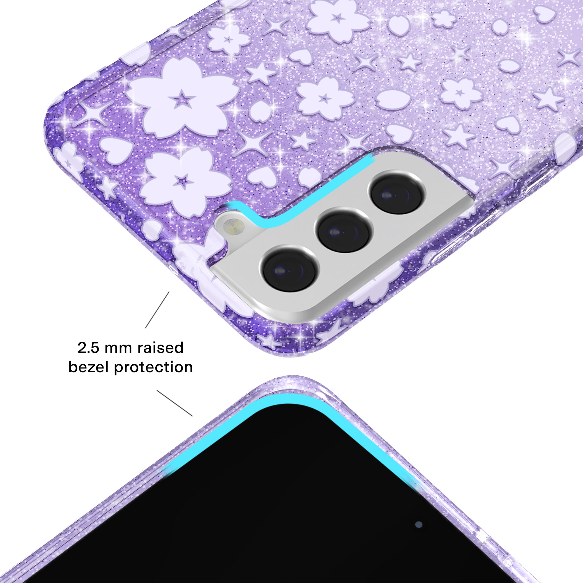 Lavender Cherry Blossom Glitter Samsung Case