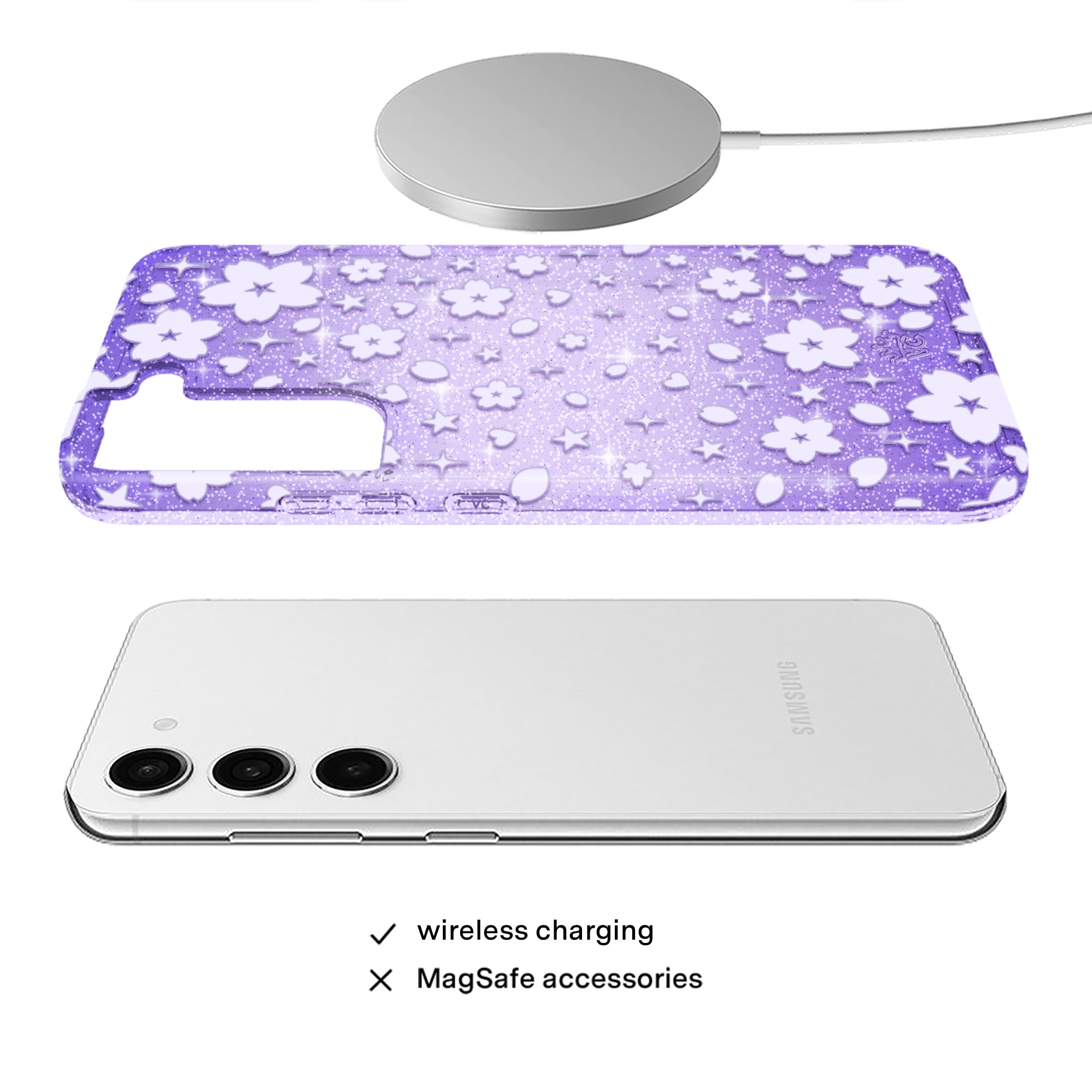 Lavender Cherry Blossom Glitter Samsung Case