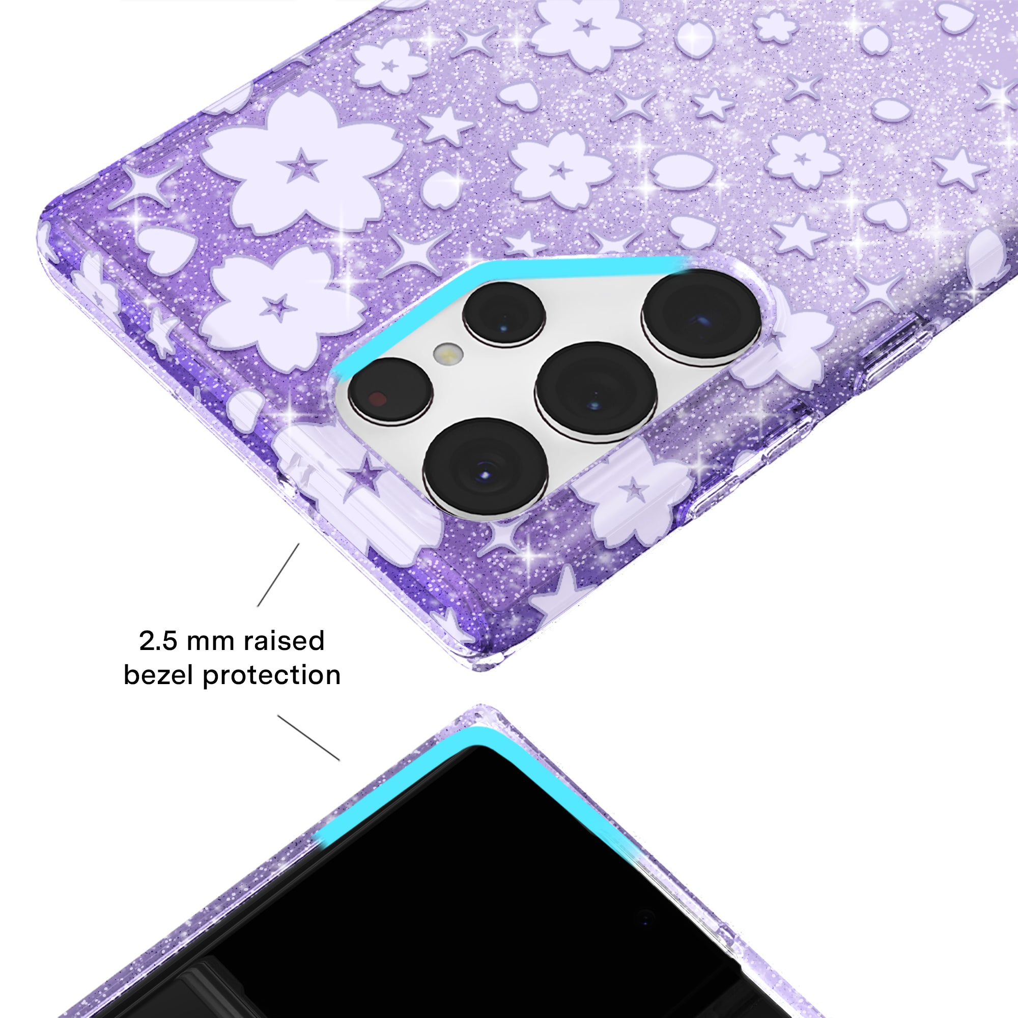 Lavender Cherry Blossom Glitter Samsung Case