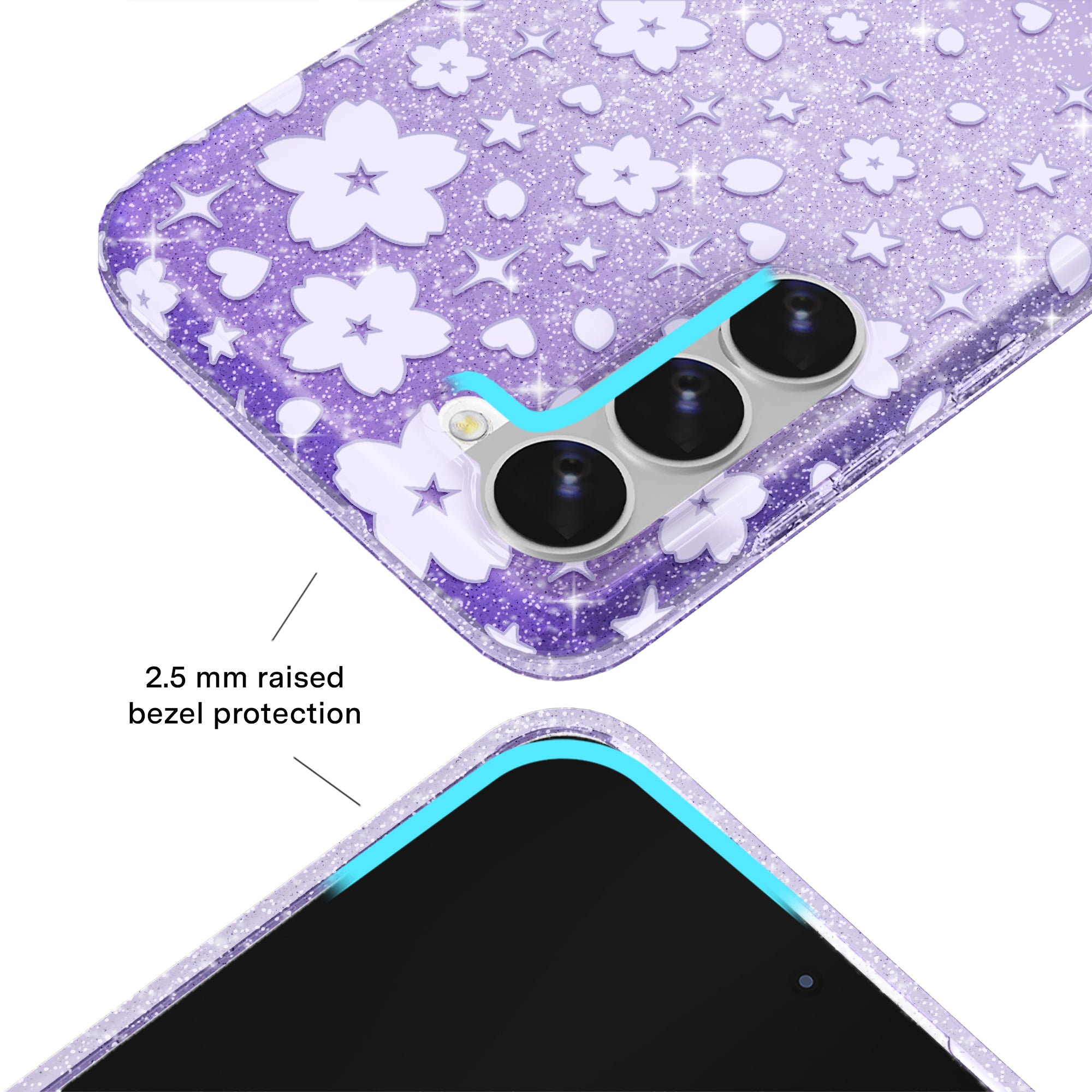 Lavender Cherry Blossom Glitter Samsung Case