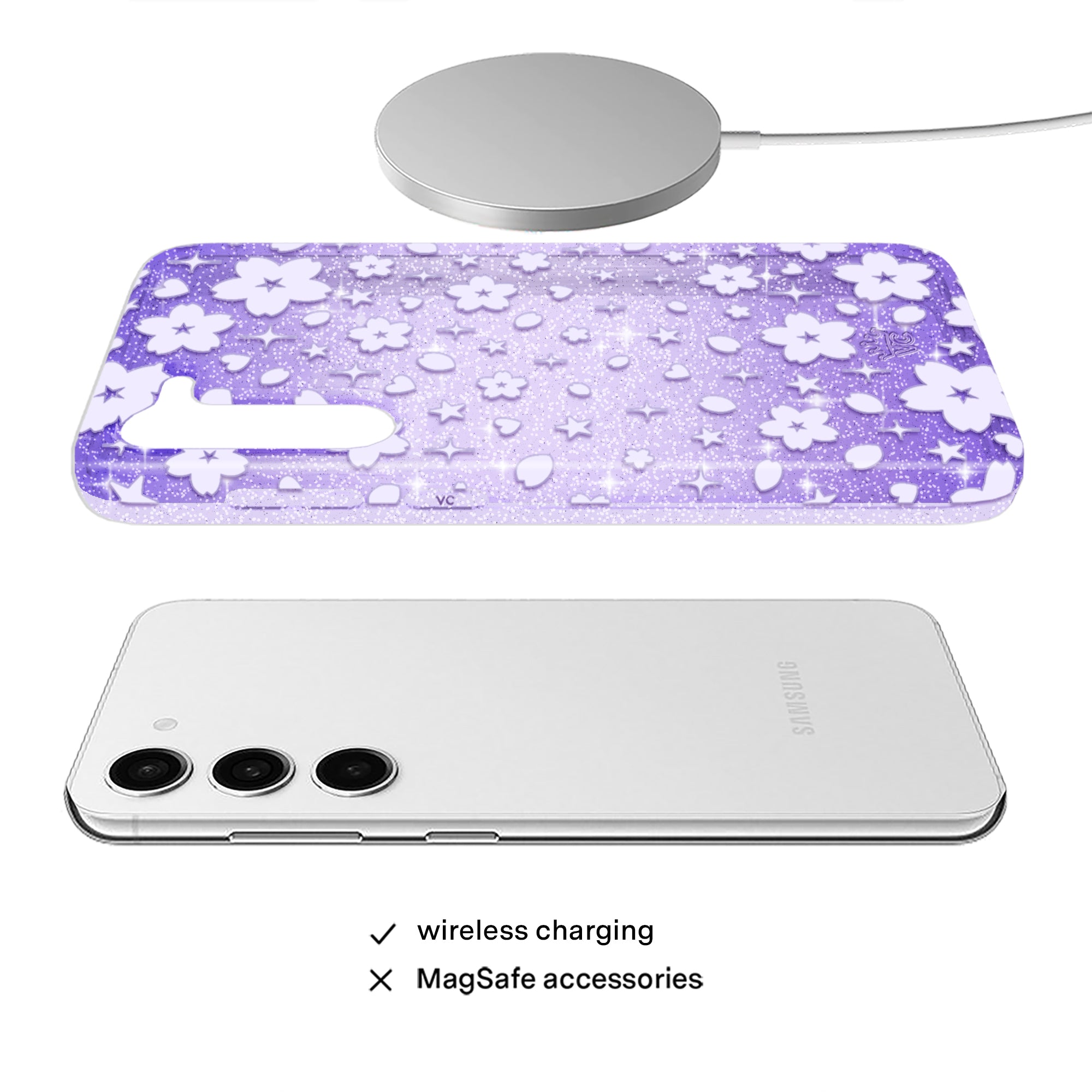 Lavender Cherry Blossom Glitter Samsung Case