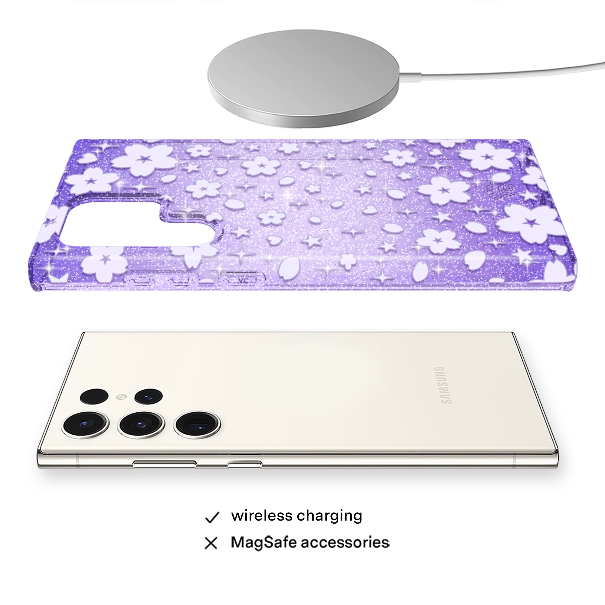 Lavender Cherry Blossom Glitter Samsung Case