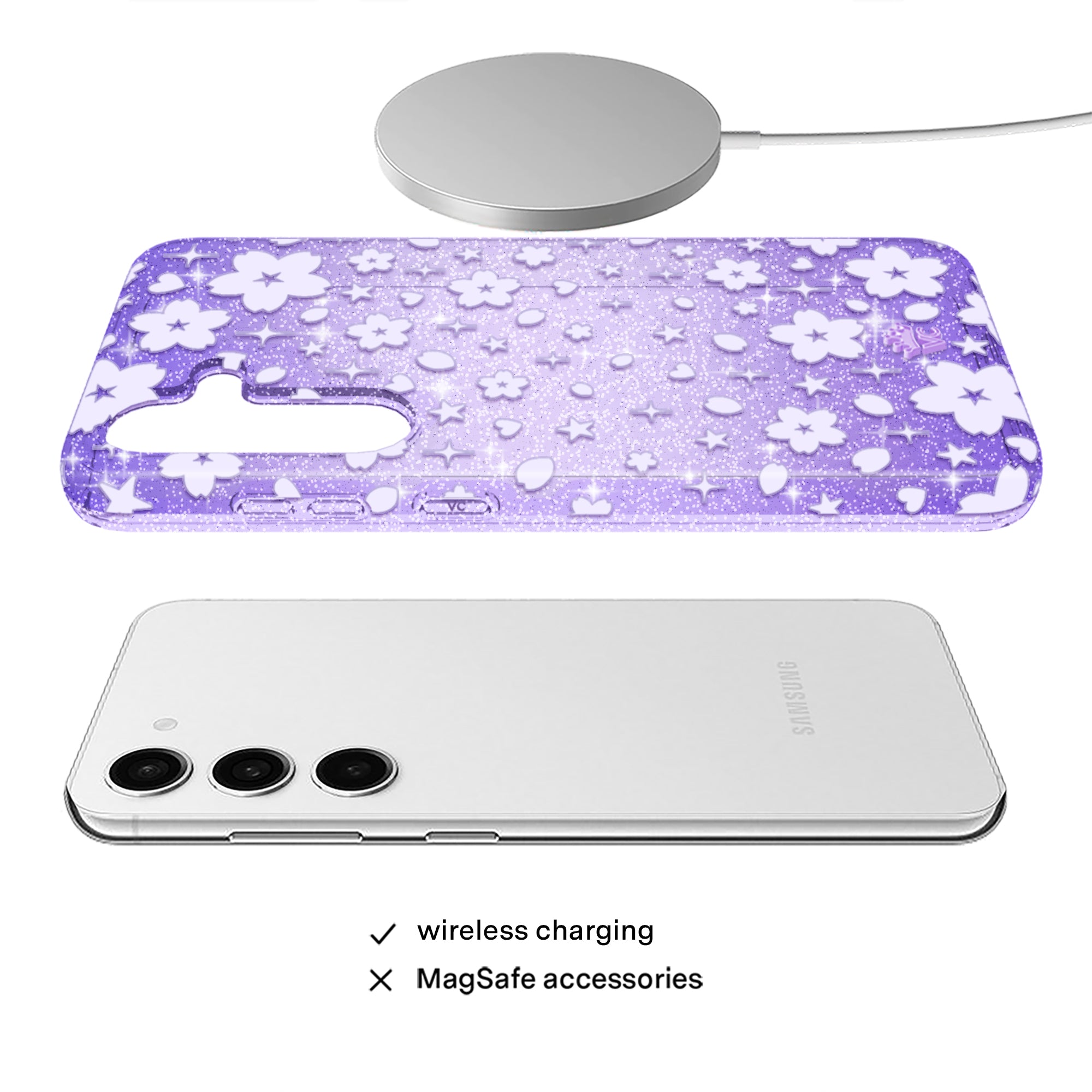 Lavender Cherry Blossom Glitter Samsung Case