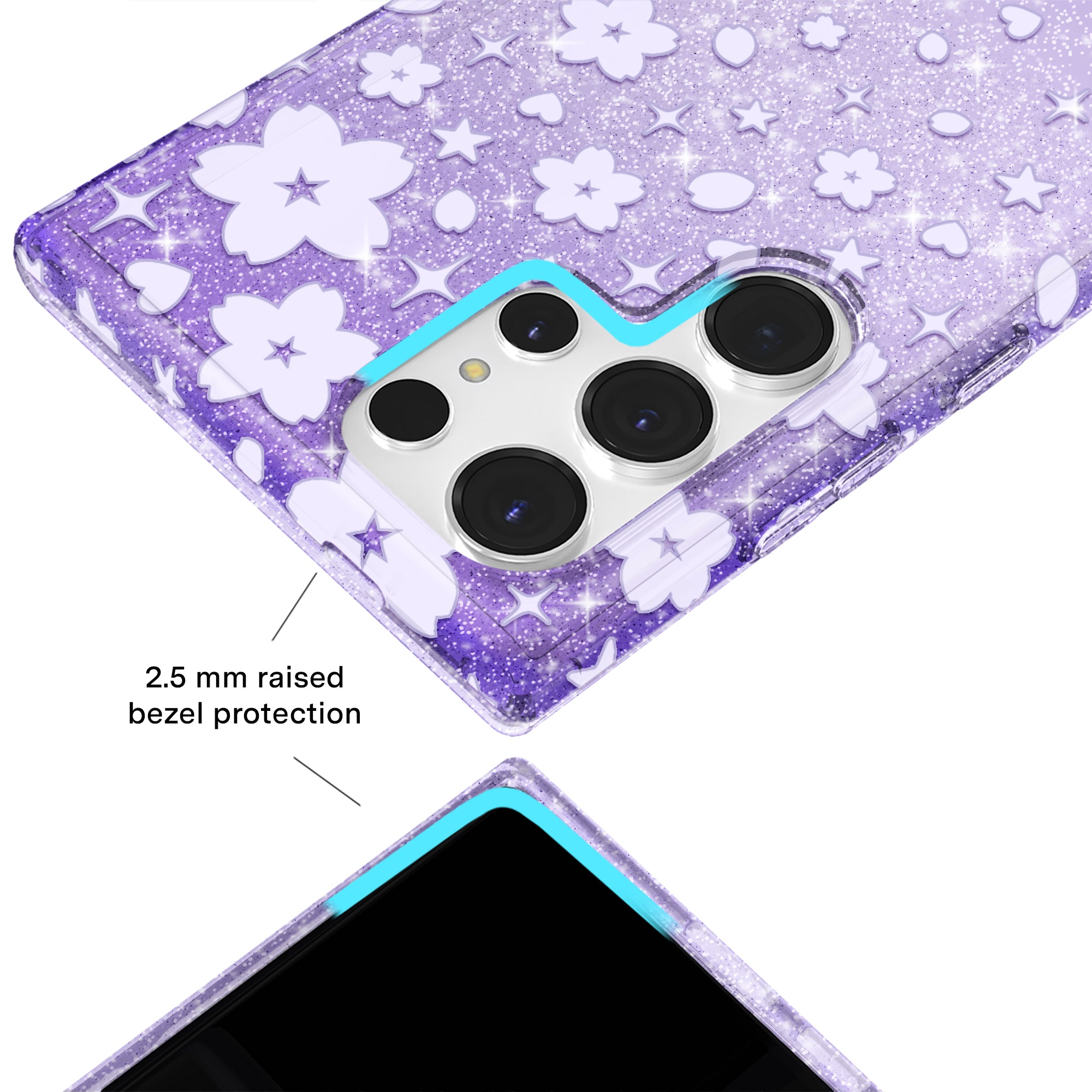 Lavender Cherry Blossom Glitter Samsung Case