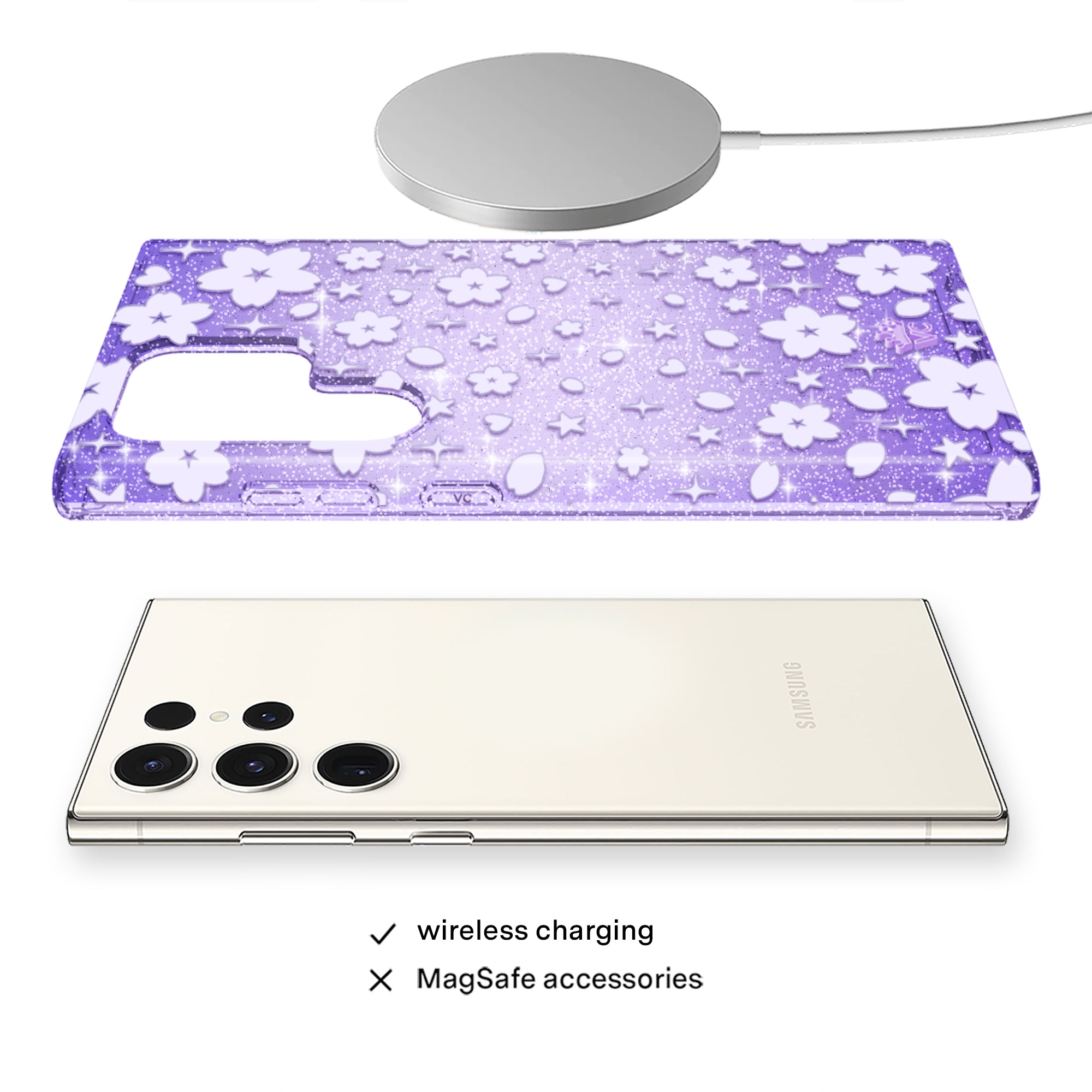 Lavender Cherry Blossom Glitter Samsung Case