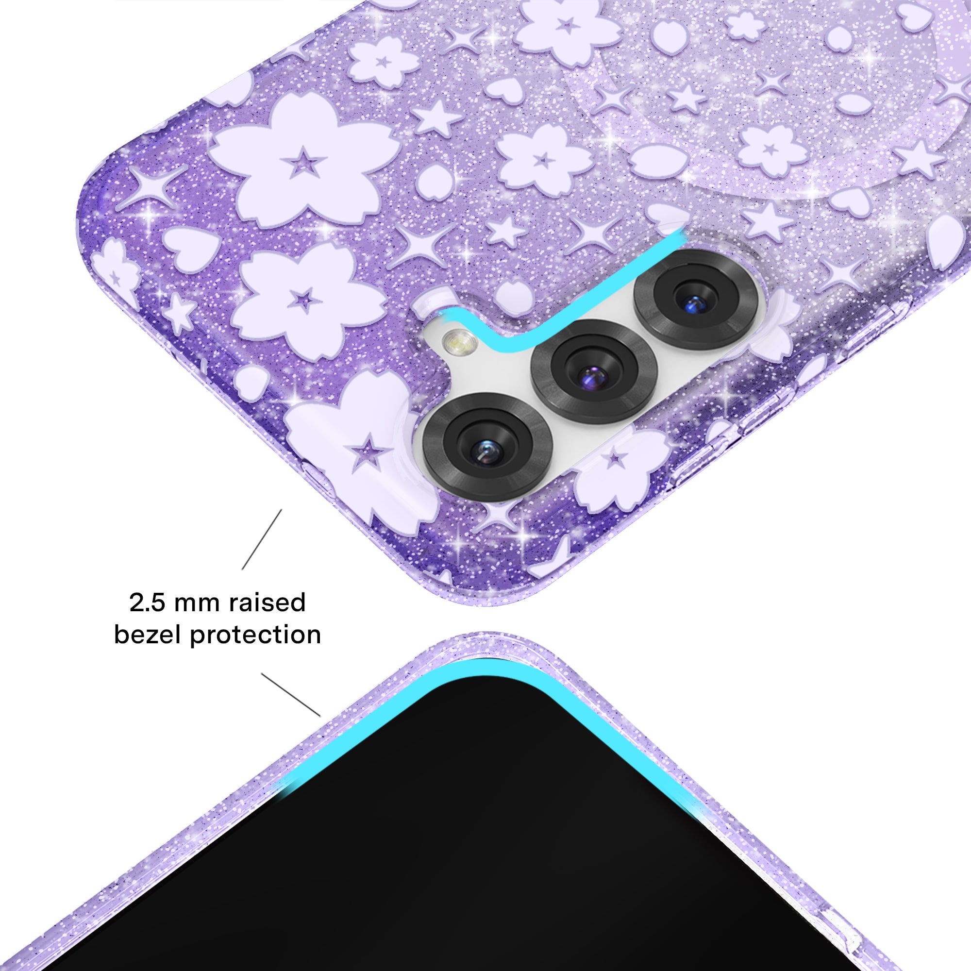 Lavender Cherry Blossom Glitter Samsung Case