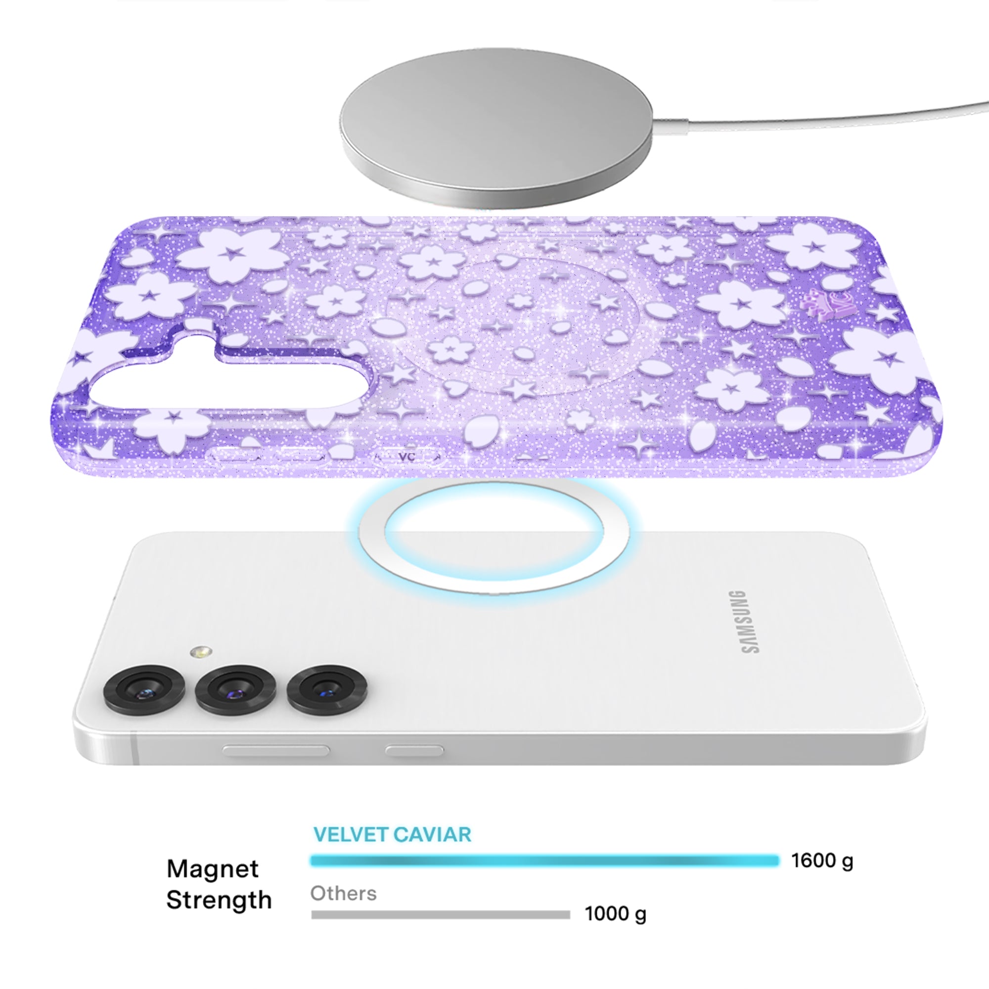 Lavender Cherry Blossom Glitter Samsung Case