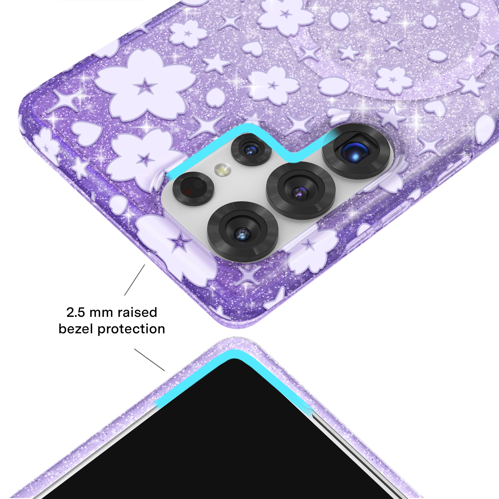 Lavender Cherry Blossom Glitter Samsung Case