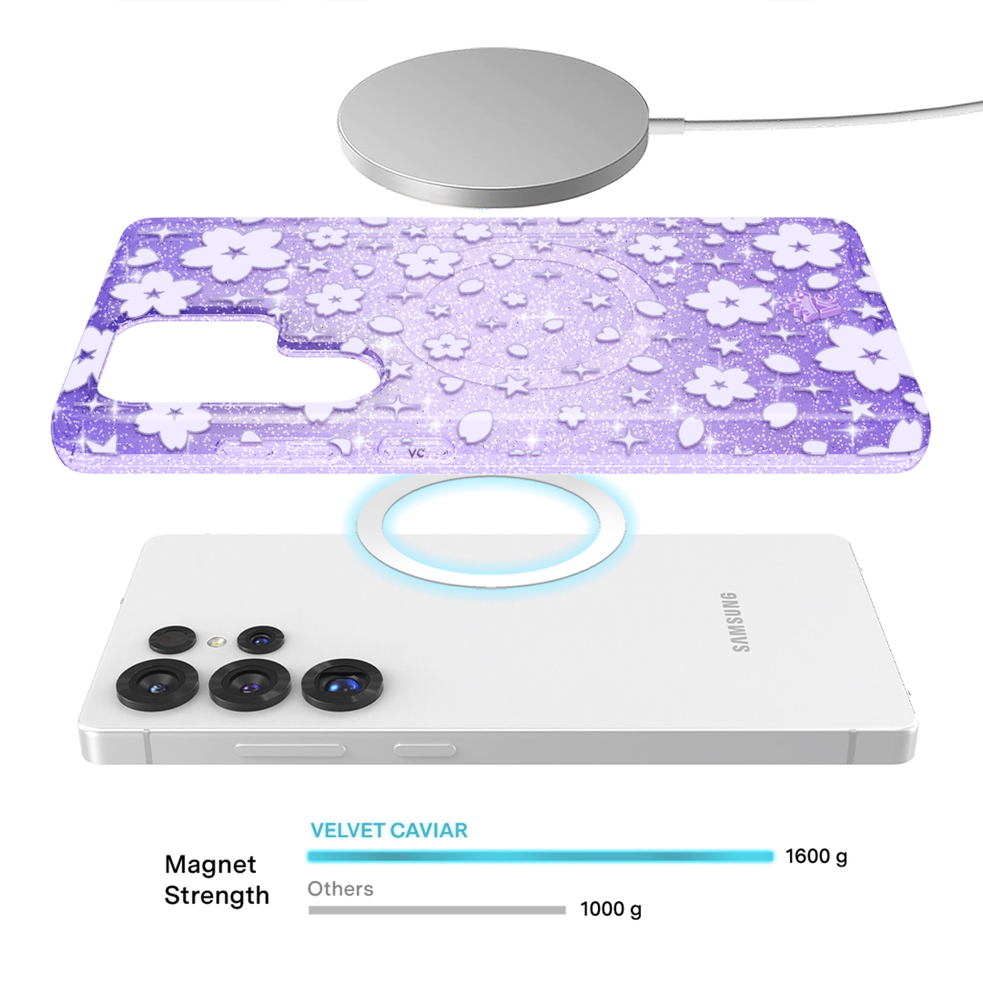 Lavender Cherry Blossom Glitter Samsung Case