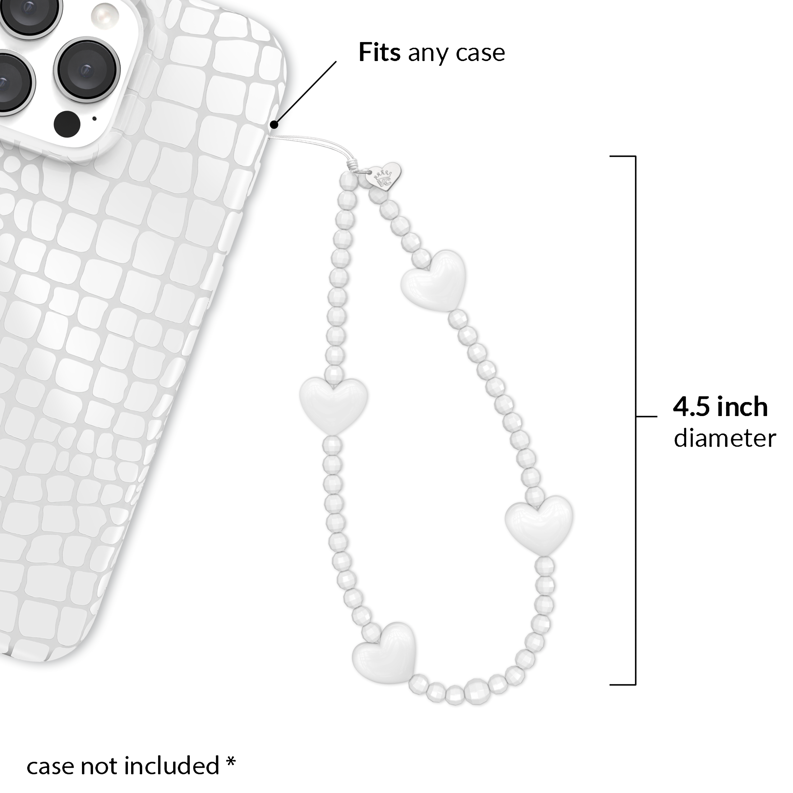 White Heart Phone Charm
