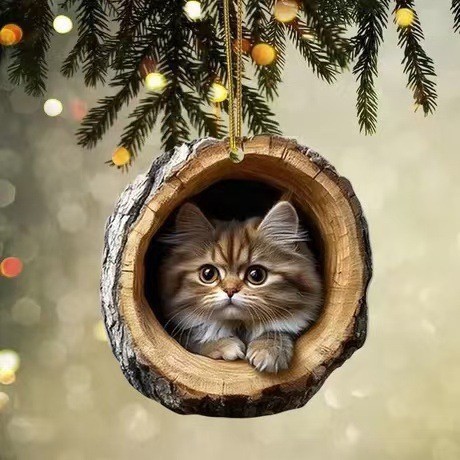 🎁❤Forest Tree Hole Cat Ornament – ​​Cozy Forest Christmas Decoration