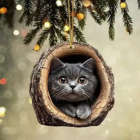 🎁❤Forest Tree Hole Cat Ornament – ​​Cozy Forest Christmas Decoration