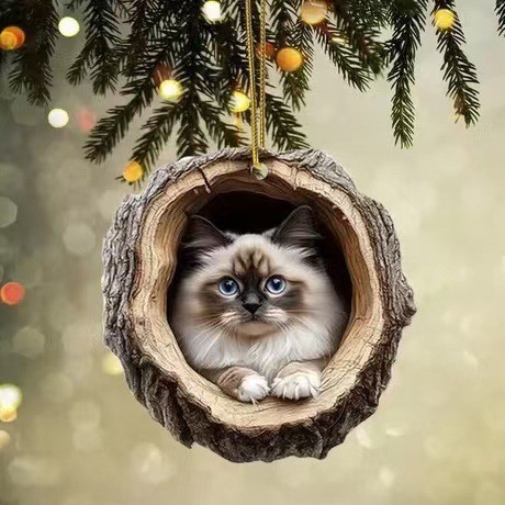 🎁❤Forest Tree Hole Cat Ornament – ​​Cozy Forest Christmas Decoration