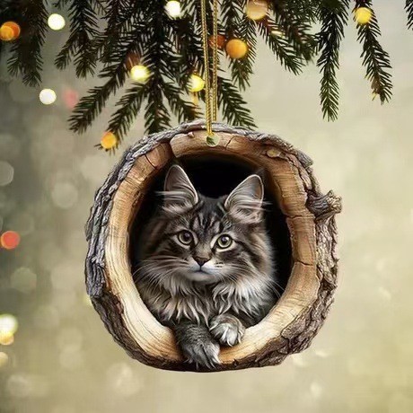 🎁❤Forest Tree Hole Cat Ornament – ​​Cozy Forest Christmas Decoration