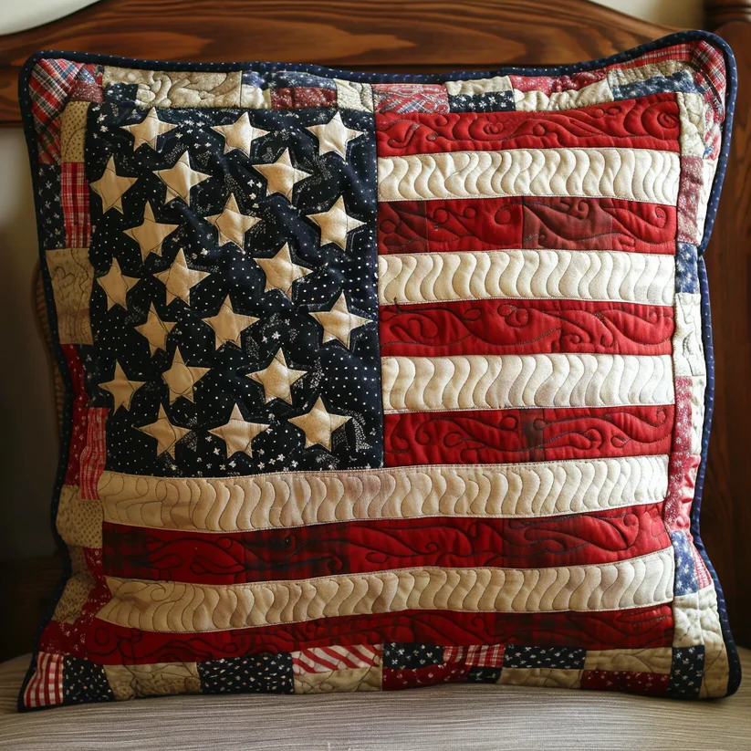 Vintage American Flag Quilted Pillow