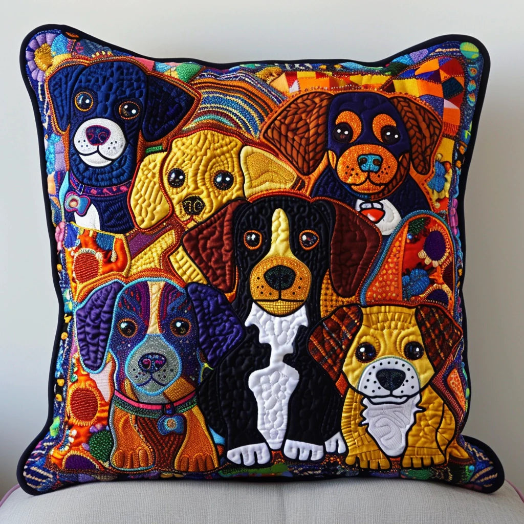 Dogs Quilted Pillow