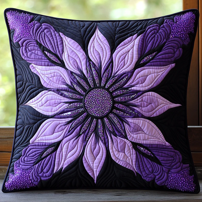 Purple Bloom Quilted Pillow
