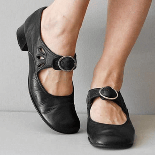 😍Last Day 50% OFF😍-Women's Orthopedic Low Heel Buckle Shallow Mouth Leather Shoes