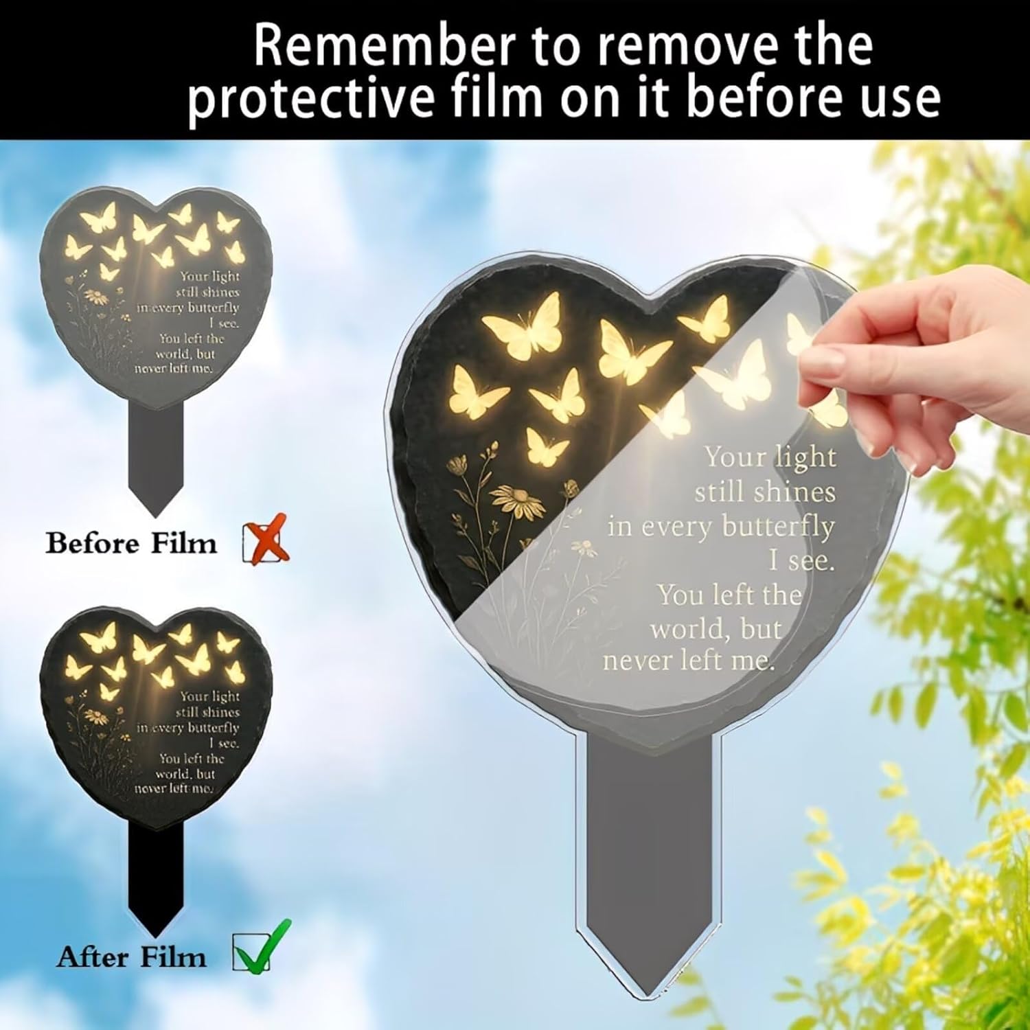 🦋💖 Unique Butterfly Heart-Shaped Floral Acrylic Outdoor Memorial Plaque