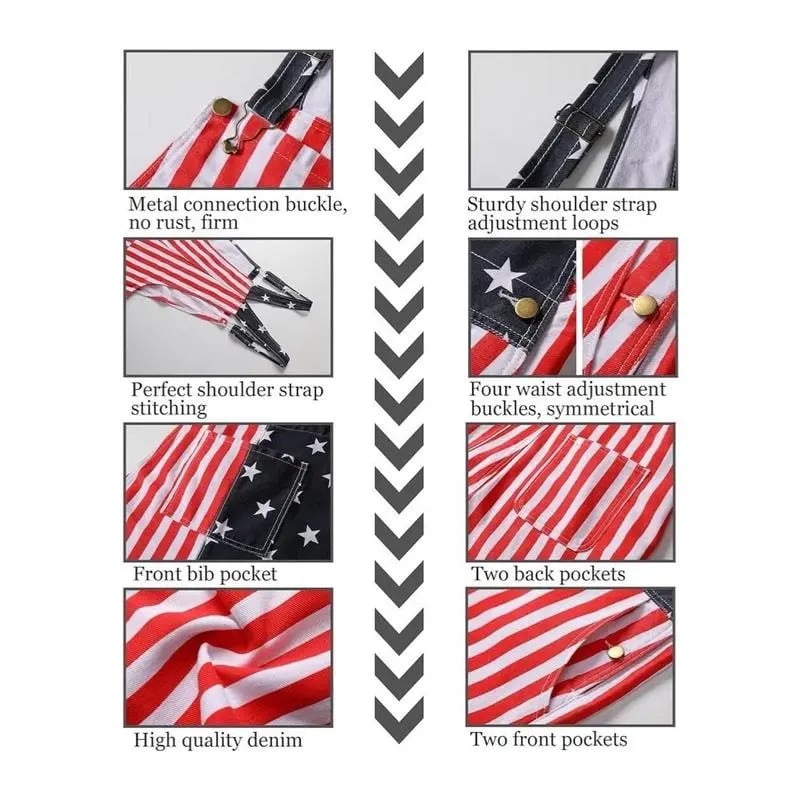 Men's and Women's American Flag Denim Overalls Stretch Shorts, Patriotic
