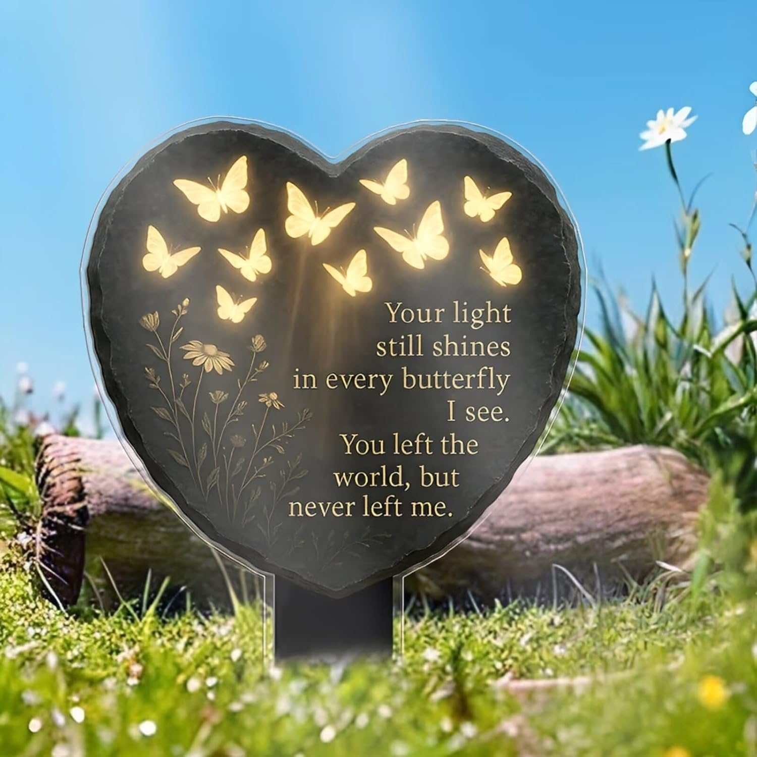 🦋💖 Unique Butterfly Heart-Shaped Floral Acrylic Outdoor Memorial Plaque