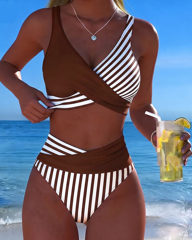 Crisscross Striped Print Bikini
