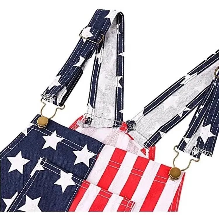 Men's and Women's American Flag Denim Overalls Stretch Shorts, Patriotic