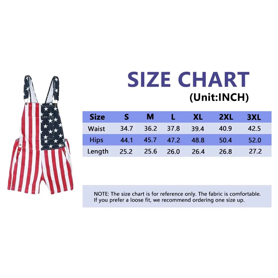 Men's and Women's American Flag Denim Overalls Stretch Shorts, Patriotic