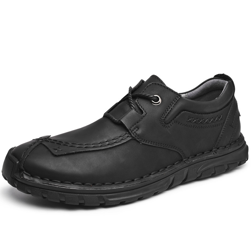 Men's Leather Stitched Walking Shoes - Vintage Lightweight Durable Shock Absorption Comfy Sneakers