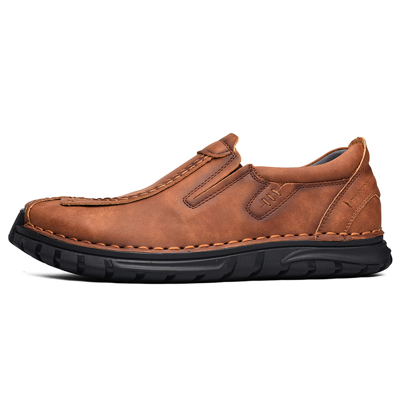 Men's Leather Stitched Walking Shoes - Vintage Lightweight Durable Shock Absorption Comfy Sneakers