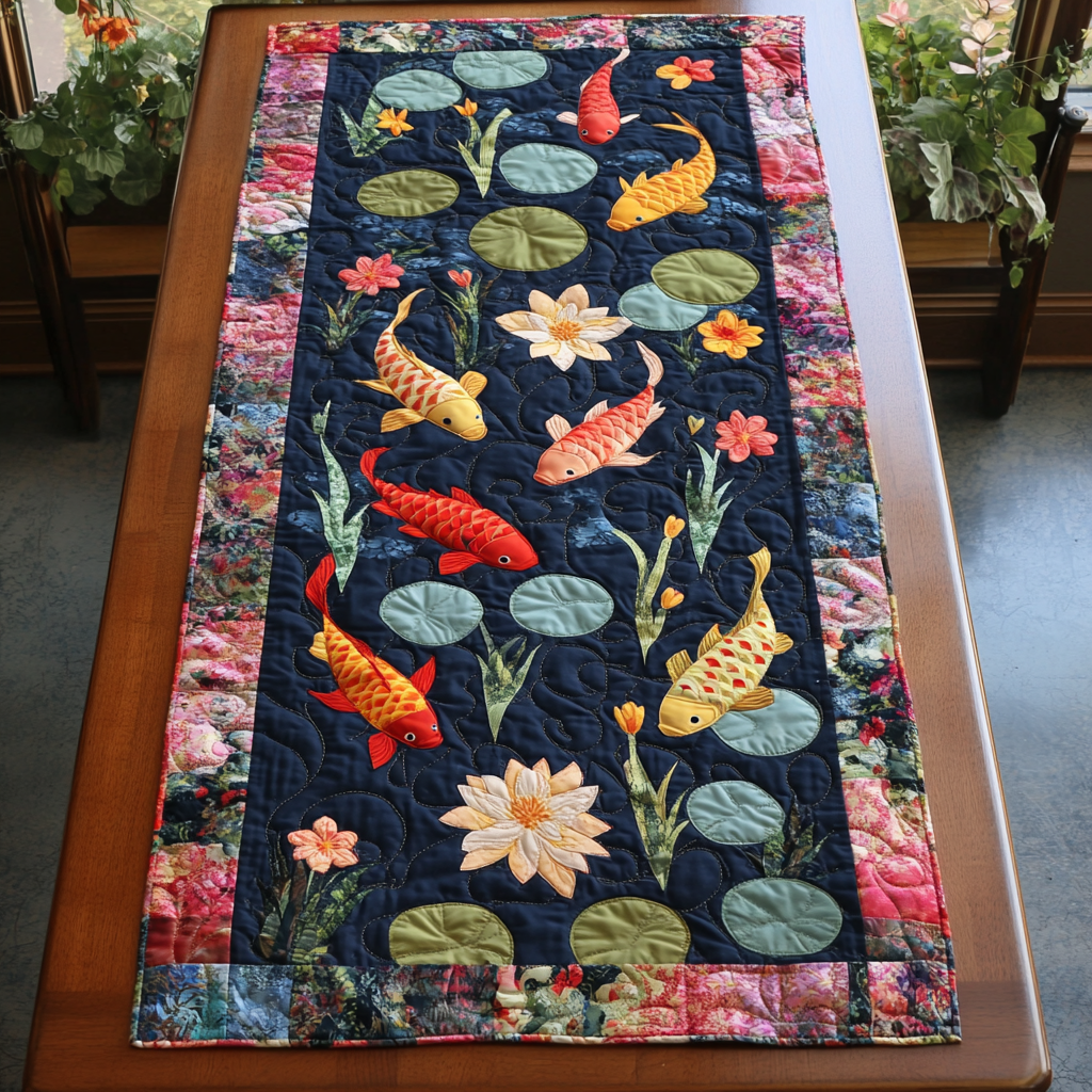 Koi Fish Quilted Table Runner NCU0VT186