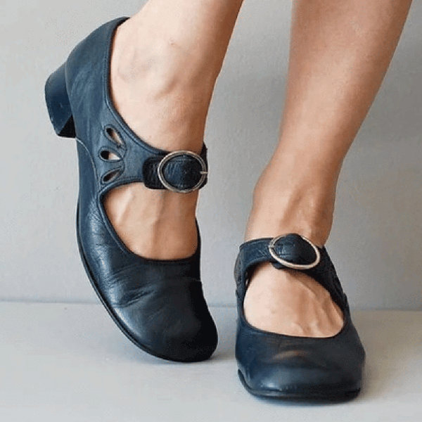 😍Last Day 50% OFF😍-Women's Orthopedic Low Heel Buckle Shallow Mouth Leather Shoes