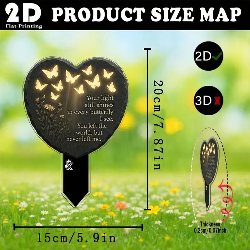 🦋💖 Unique Butterfly Heart-Shaped Floral Acrylic Outdoor Memorial Plaque