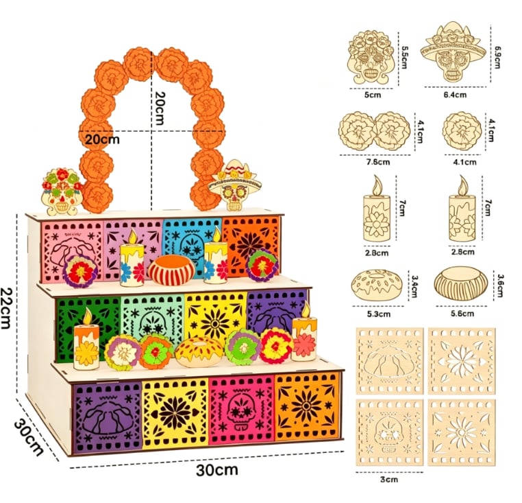 Day of the Dead wooden altar component and dimension guide