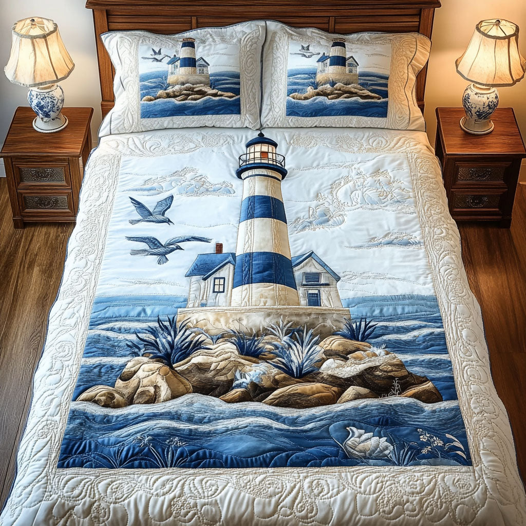 Blue Lighthouse 3-Piece Quilted Bedding Set NCU0NNT273