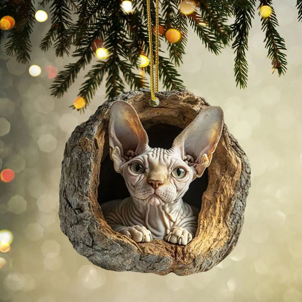 🎁❤Forest Tree Hole Cat Ornament – ​​Cozy Forest Christmas Decoration