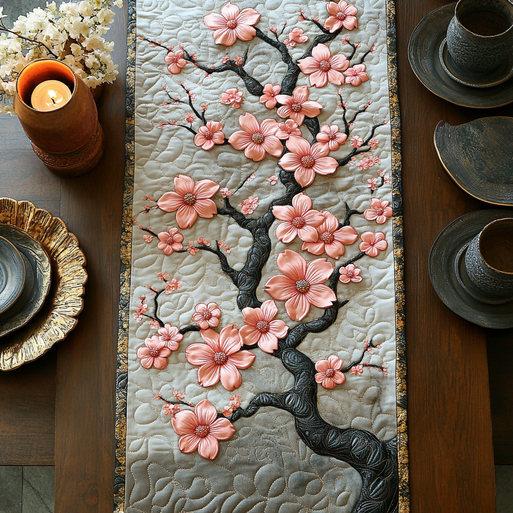 Cherry Blossom Sunrise Quilted Table Runner NCU0DV5470