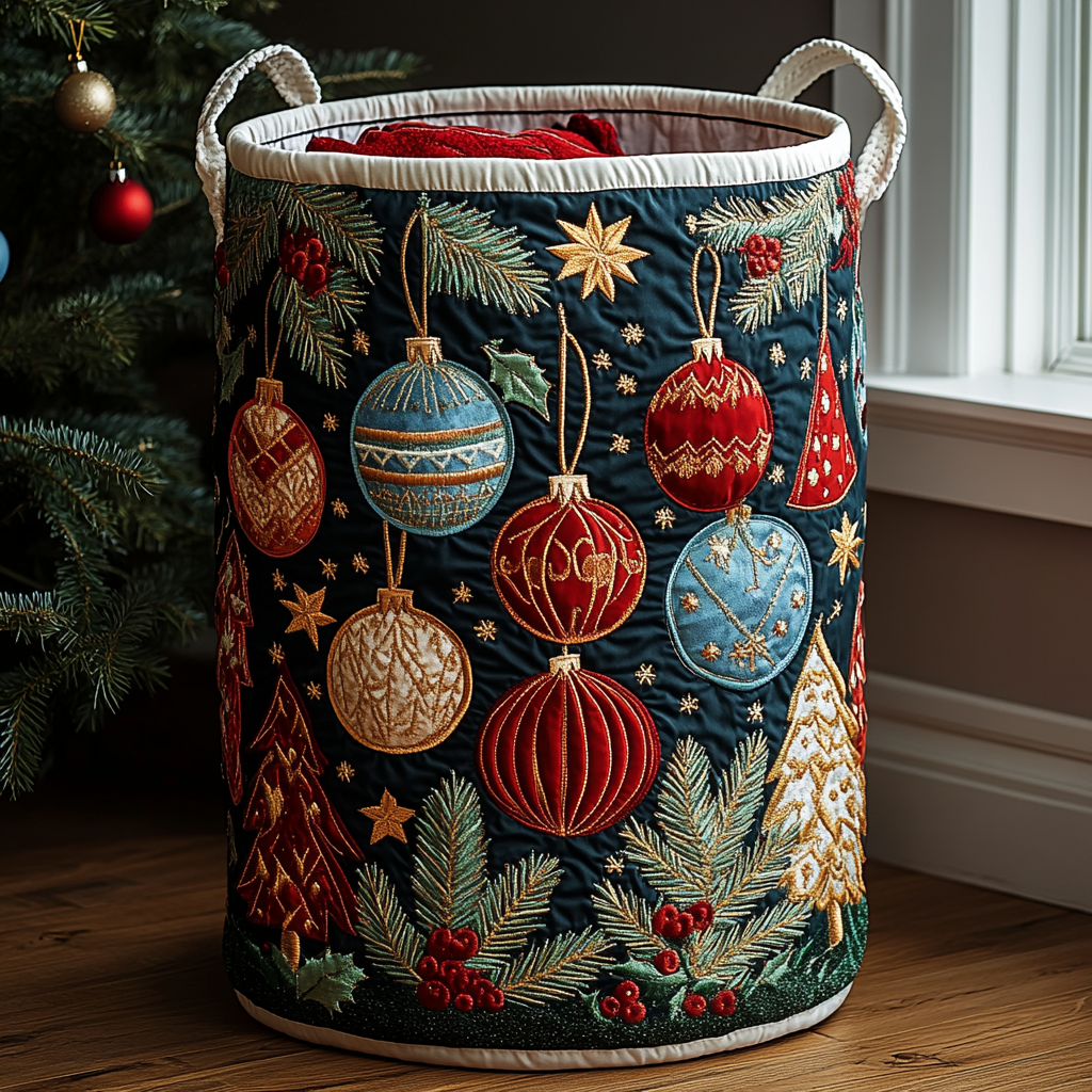 Festive Charm Quilted Laundry Basket NCU0DDK1085